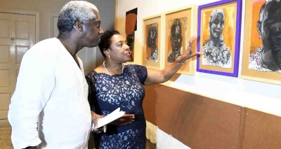 The Honourable Olivia Grange, Minister of Culture, Gender, Entertainment and Sport, questions Professor Brian McFarlane on what inspired the paintings in his new exhibition ‘Fragments of time II’ now on display at Olympia Gallery in St Andrew. The exhibition, which marks the 40-year milestone of Professor McFarlane’s career, opened on Thursday, March 15.