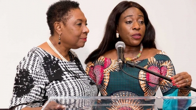 The Minister of Culture, Gender, Entertainment and Sport, the Honourable Olivia Grange (left) listens as the Minister of Minister of Tourism, Arts and Culture of Ghana, Her Excellency Catherine Afeku invites Jamaicans to make a pilgrimage to the African continent, starting with Ghana, at least once in their lifetime.  Minister Grange announced that Jamaica was giving support to Ghana&#039;s Year of Return initiative.