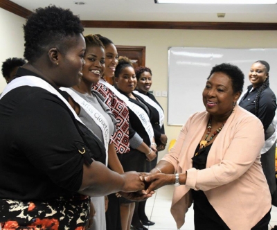 Miss Curvy Jamaica Contestants Pay Courtesy Call on Minister Grange